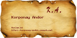 Korponay Andor névjegykártya